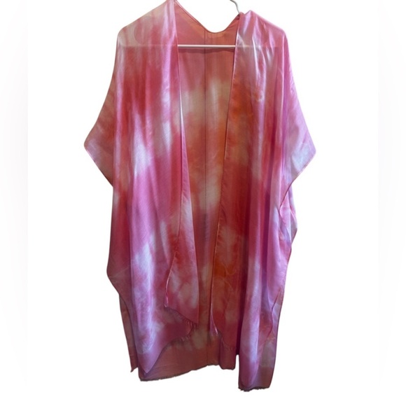 George Pink White Orange Kimono Swim Coverup Sheer One Size - Picture 1 of 9
